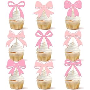 24 PCS Bow Cupcake Toppers Pink Bow Cupcake Picks Bowknot Girls Birthday Party Cake Decorationsfor Wedding Baby Shower Wedding Party (Pattern B)