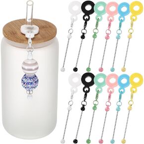 12 Pcs Beadable Cup Charm Tumbler Straw Charm Blank Bar Compatible with Stanley DIY Beaded Straw Adapters Pendant Ornament Fits Standard Straws