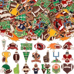 100 PCS Football Charms Bulk for Jewelry Making Mixed Alloy Alloy Sport Sharms Pendants for Football Neckleace Bracelet Strain
