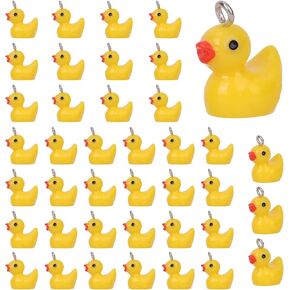 40pcs Mini Resin Ducks, Small Yellow Duck Charms with Top Rings Tiny Resin Miniature Animal Pendants Ornament Accessories for Women Jewelry Making Necklace Earrings Keychain DIY