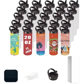 25pack Flex straw lid 20oz Sublimation Tumbler Blanks Straight Skinny Double Wall Stainless Steel Cup With Lid for DIY