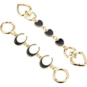 2pcs Bag Extender Chain Heart Moon, Purse Strap Extenders for Handbags, Black Purse Strap Replacement, Crossbody Purse Replacement Accessories for Women Handbags Tote Bags Purse Making