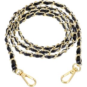 Purse Chain Strap Metal + Pu Purse Straps Replacement Crossbody Gold Purse Chain 47x0.3 Gold Chain For Purse with Metal Buckles