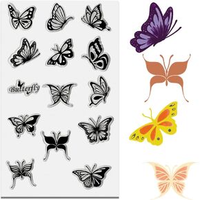 Butterfly Clear Stamps for Card Making and Photo Album Decorations, Various Butterflies Stamps, Spring Summer Butterfly Words Transparent Silicone Clear Stamps for Crafting and DIY Scrapbooking