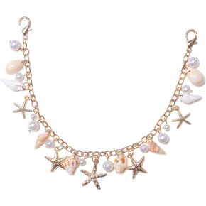 Seashell Starfish Purse Chain Strap, Boho Summer Beach DIY Conch Pearl Replacement Wallet Extension Waist Belt Accessories