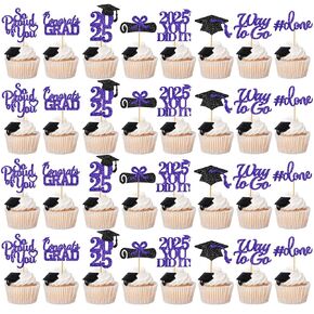 40Pcs Purple Graduation Cupcake Toppers 2025, Graduation Decorations Class of 2025,Graduation Picks for Congrats Party Decorations
