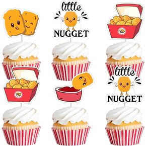 Cheereveal 24Pcs Chicken Nugget Cake Decorations, Little Nugget Cupcake Toppers, Fast Food Fried Chick Theme Birthday Baby Shower Cake Picks Party Supplies
