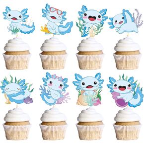 Axolotl Birthday Party Decorations - Axolotl 40PCS Cupcake Toppers Bday Decoration Cupcake Picks Decor Baby Shower Supplies