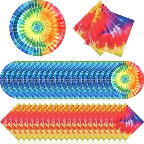Zhehao 120 Pcs Disposable Paper Plates and Napkins Bulk Birthday Party Decorations Wedding Party Supplies(Pink, Yellow, Blue,Ice Cream Style)