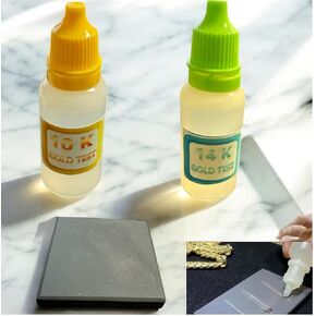 Gold Testing Kit with 10K and 14K Test Solutions, Black Stone, Instructions, 22ml Bottles