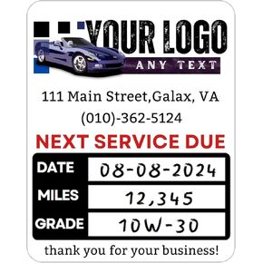 Custom Oil Change Stickers with Your Logo Photo Text- 50-10k Personalized Next Service Labels for Car Auto Vehicle Window,2''~2.8'', Clear and Vinyl (Black)