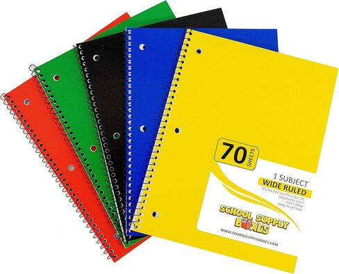 Wide Ruled Spiral Notebooks - 5pk School Supply Bundle - Ruled Paper for Elementary School Students - Bulk Office Supplies - Assorted Colors: Red, Green, Yellow, Blue, Black in Saudi Arabia