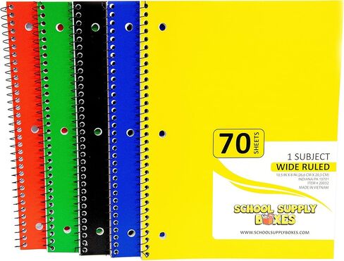 Wide Ruled Spiral Notebooks - 5pk School Supply Bundle - Ruled Paper for Elementary School Students - Bulk Office Supplies - Assorted Colors: Red, Green, Yellow, Blue, Black in Saudi Arabia