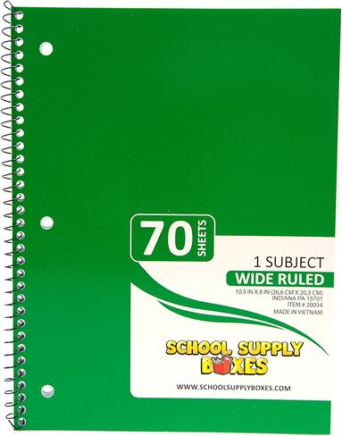 Wide Ruled Spiral Notebooks - 5pk School Supply Bundle - Ruled Paper for Elementary School Students - Bulk Office Supplies - Assorted Colors: Red, Green, Yellow, Blue, Black in Saudi Arabia