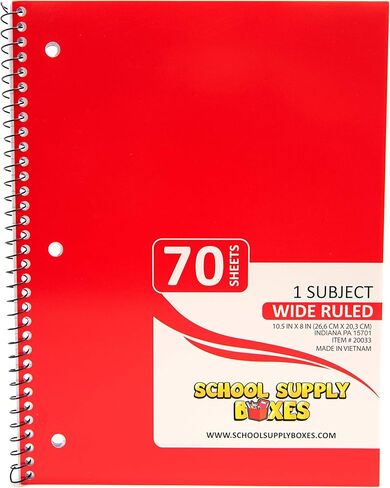 Wide Ruled Spiral Notebooks - 5pk School Supply Bundle - Ruled Paper for Elementary School Students - Bulk Office Supplies - Assorted Colors: Red, Green, Yellow, Blue, Black in Saudi Arabia