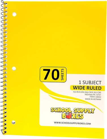 Wide Ruled Spiral Notebooks - 5pk School Supply Bundle - Ruled Paper for Elementary School Students - Bulk Office Supplies - Assorted Colors: Red, Green, Yellow, Blue, Black in Saudi Arabia