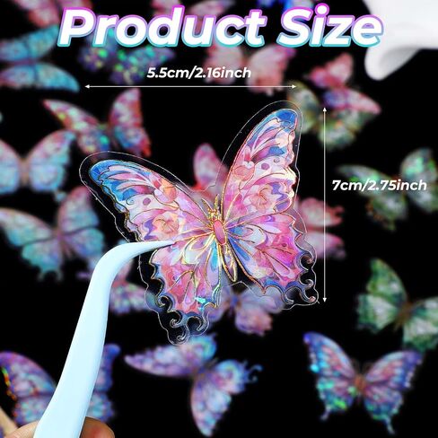 80pcs Glitter Butterfly Stickers Holographic Waterproof Clear Transparent Butterfly Stickers for Scrapbooking Sparkly Crystals Resin Sticker Decals for Journaling Water Bottles Planner Laptop in Saudi Arabia