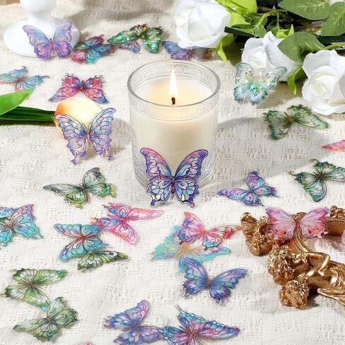 80pcs Glitter Butterfly Stickers Holographic Waterproof Clear Transparent Butterfly Stickers for Scrapbooking Sparkly Crystals Resin Sticker Decals for Journaling Water Bottles Planner Laptop in Saudi Arabia