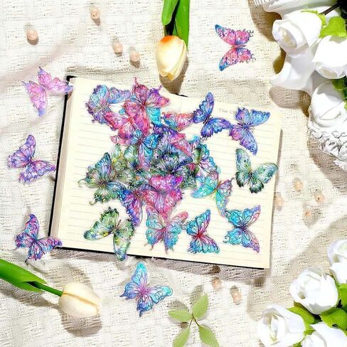 80pcs Glitter Butterfly Stickers Holographic Waterproof Clear Transparent Butterfly Stickers for Scrapbooking Sparkly Crystals Resin Sticker Decals for Journaling Water Bottles Planner Laptop in Saudi Arabia