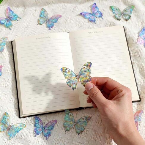 80pcs Glitter Butterfly Stickers Holographic Waterproof Clear Transparent Butterfly Stickers for Scrapbooking Sparkly Crystals Resin Sticker Decals for Journaling Water Bottles Planner Laptop in Saudi Arabia