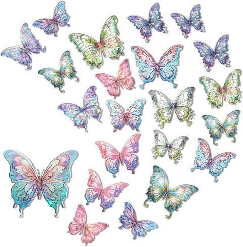 80pcs Glitter Butterfly Stickers Holographic Waterproof Clear Transparent Butterfly Stickers for Scrapbooking Sparkly Crystals Resin Sticker Decals for Journaling Water Bottles Planner Laptop in Saudi Arabia