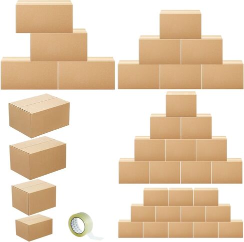 32 Pack 4 Sizes Shipping Boxes Mailers Corrugated Cardboard Box Kraft Mailing Boxes Small Packing Box with Packaging Tape for Shipping Packing Mailing (Kraft Color) in Saudi Arabia