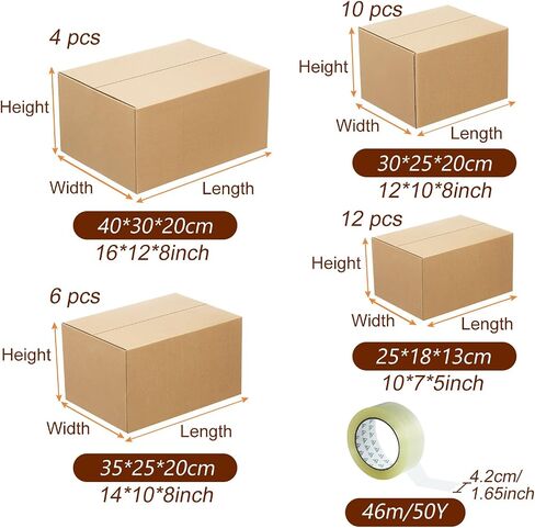 32 Pack 4 Sizes Shipping Boxes Mailers Corrugated Cardboard Box Kraft Mailing Boxes Small Packing Box with Packaging Tape for Shipping Packing Mailing (Kraft Color) in Saudi Arabia