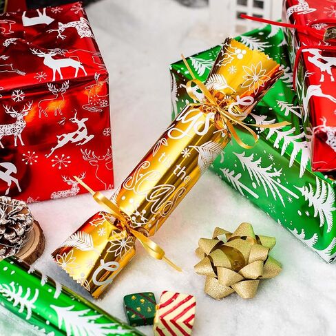 Merture 3 Rolls Christmas Wrapping Paper Set - 17 inch x 120 inch per Roll - Red, Green, Gold Metallic Gift Wrap With Reindeer, Christmas Tree, Snowflake, Dahlia Design in Kuwait