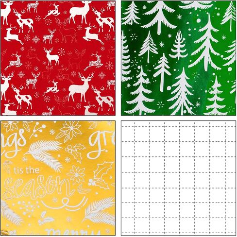 Merture 3 Rolls Christmas Wrapping Paper Set - 17 inch x 120 inch per Roll - Red, Green, Gold Metallic Gift Wrap With Reindeer, Christmas Tree, Snowflake, Dahlia Design in Kuwait