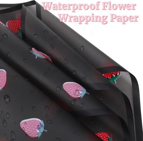 20 Sheets Pink Strawberry Flower Wrapping Paper, Matte Korean Florist Floral Bouquet Wrapping Paper with Ribbon, Waterproof Flower Wrap for Bouquets Gifts Girl Birthday Wedding Graduation Mother's Day in Kuwait