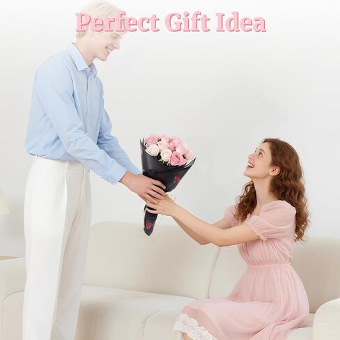 20 Sheets Pink Strawberry Flower Wrapping Paper, Matte Korean Florist Floral Bouquet Wrapping Paper with Ribbon, Waterproof Flower Wrap for Bouquets Gifts Girl Birthday Wedding Graduation Mother's Day in Kuwait