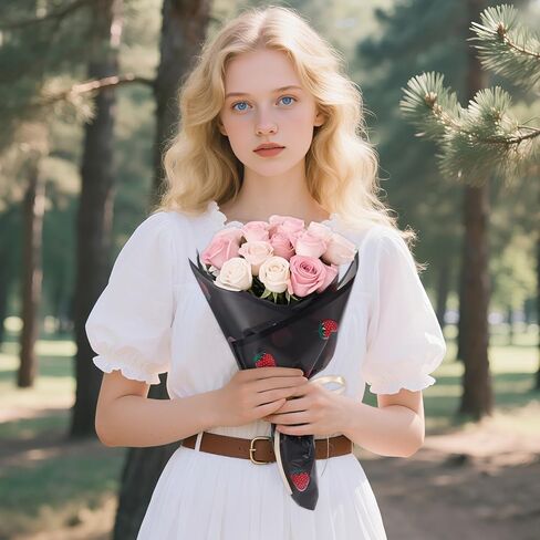 20 Sheets Pink Strawberry Flower Wrapping Paper, Matte Korean Florist Floral Bouquet Wrapping Paper with Ribbon, Waterproof Flower Wrap for Bouquets Gifts Girl Birthday Wedding Graduation Mother's Day in Kuwait