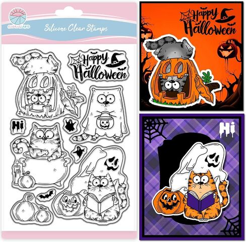 Globleland Comic Cat Clear Stamp for Scrapbooking Halloween Pumpkin Silicone Stamps Funny Cat Frayplent Stamp in Saudi Arabia
