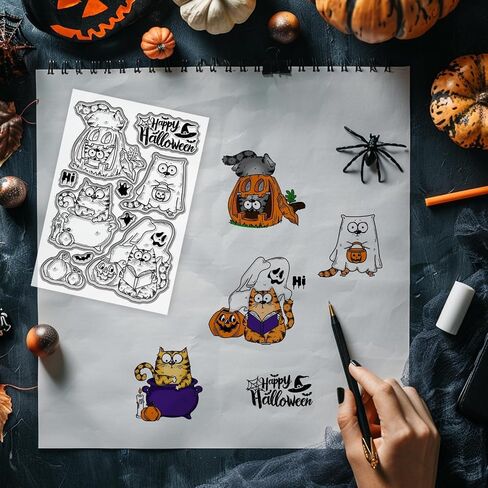 Globleland Comic Cat Clear Stamp for Scrapbooking Halloween Pumpkin Silicone Stamps Funny Cat Frayplent Stamp in Saudi Arabia