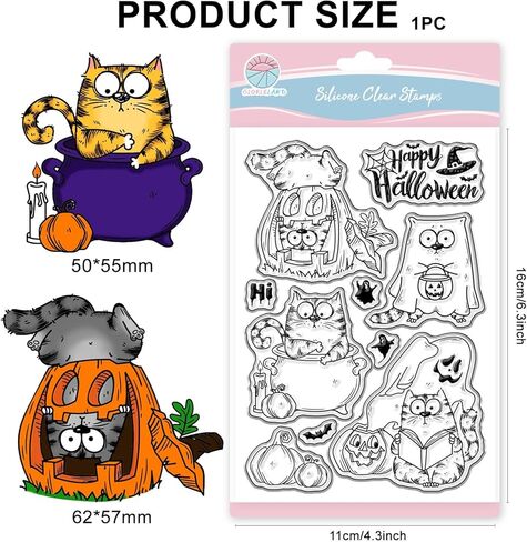Globleland Comic Cat Clear Stamp for Scrapbooking Halloween Pumpkin Silicone Stamps Funny Cat Frayplent Stamp in Saudi Arabia