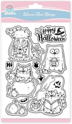 Globleland Comic Cat Clear Stamp for Scrapbooking Halloween Pumpkin Silicone Stamps Funny Cat Frayplent Stamp in Saudi Arabia