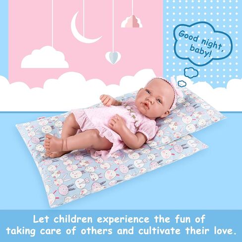 2-PC مجموعة دمية الفراش مع المعزي والوسادة ، وملحقات فراش دمية طباعة قابلة للانعكاس ، وتناسب دمى الفتيات الأمريكية وغيرها من دمى 18 بوصة in Kuwait