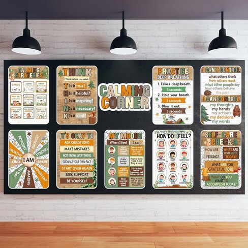 Funrous 10 Pcs Calming Corner Posters Space Themed Classroom Feeling Emotion Charts Mental Health Poster Decorations Calm Down Wall Art for Students Home Office School Educational Decor Supplies in Saudi Arabia