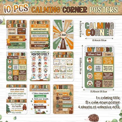Funrous 10 Pcs Calming Corner Posters Space Themed Classroom Feeling Emotion Charts Mental Health Poster Decorations Calm Down Wall Art for Students Home Office School Educational Decor Supplies in Saudi Arabia