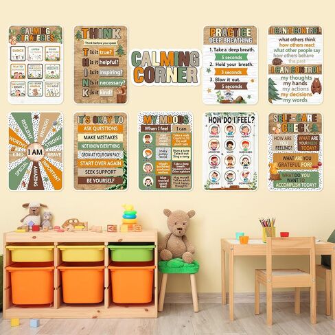 Funrous 10 Pcs Calming Corner Posters Space Themed Classroom Feeling Emotion Charts Mental Health Poster Decorations Calm Down Wall Art for Students Home Office School Educational Decor Supplies in Saudi Arabia
