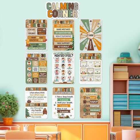 Funrous 10 Pcs Calming Corner Posters Space Themed Classroom Feeling Emotion Charts Mental Health Poster Decorations Calm Down Wall Art for Students Home Office School Educational Decor Supplies in Saudi Arabia