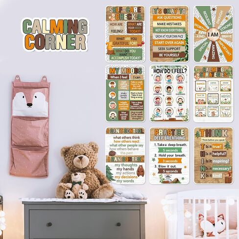 Funrous 10 Pcs Calming Corner Posters Space Themed Classroom Feeling Emotion Charts Mental Health Poster Decorations Calm Down Wall Art for Students Home Office School Educational Decor Supplies in Saudi Arabia