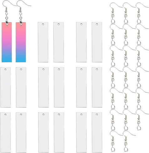 SUNNYCLUE 1 Box DIY Make 10 Pairs Sublimation Earring Blank Heat Transfer Wire Hooks Earrings Unfinished MDF Material Rectangle Earring Pendants for Jewelry Making DIY Craft in Saudi Arabia
