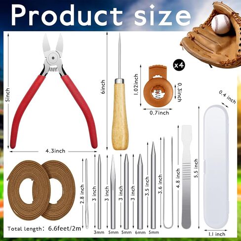 Fabbay 16 Pcs Glove Relacing Kit Glove Care Kit 2 Pcs 78.74 Inch Leather Laces 4 Pcs Glove Locks 7 Pcs Lacing Needle U Wire Needle Leather Cutter Scratch Awl Tool for Baseball Softball Mitt Repair in Saudi Arabia