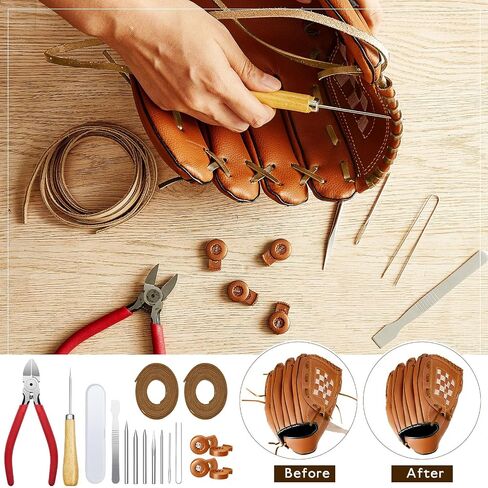 Fabbay 16 Pcs Glove Relacing Kit Glove Care Kit 2 Pcs 78.74 Inch Leather Laces 4 Pcs Glove Locks 7 Pcs Lacing Needle U Wire Needle Leather Cutter Scratch Awl Tool for Baseball Softball Mitt Repair in Saudi Arabia