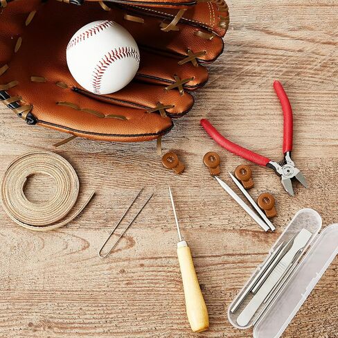 Fabbay 16 Pcs Glove Relacing Kit Glove Care Kit 2 Pcs 78.74 Inch Leather Laces 4 Pcs Glove Locks 7 Pcs Lacing Needle U Wire Needle Leather Cutter Scratch Awl Tool for Baseball Softball Mitt Repair in Saudi Arabia