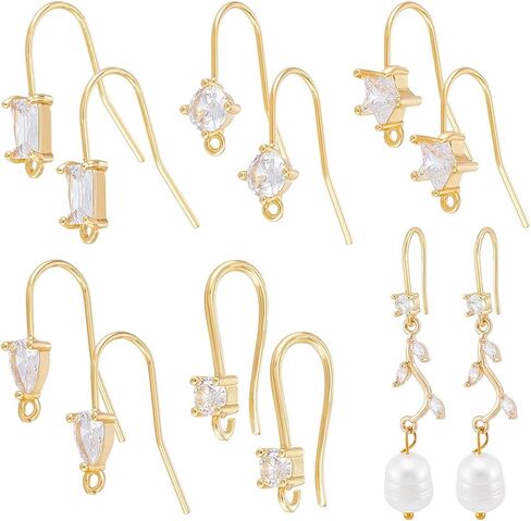 UNICRAFTALE About 16pcs 8 Styles Ear Hooks Metal French Hooks Rhinestone Ear Wires Crystal Dangle Finding Hook with Loops Cubic Zirconia Brass Ear Hooks for Jewelry Making DIY Earring Findings in Saudi Arabia