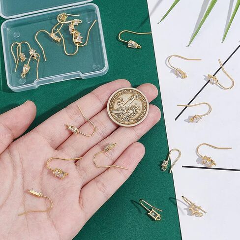 UNICRAFTALE About 16pcs 8 Styles Ear Hooks Metal French Hooks Rhinestone Ear Wires Crystal Dangle Finding Hook with Loops Cubic Zirconia Brass Ear Hooks for Jewelry Making DIY Earring Findings in Saudi Arabia