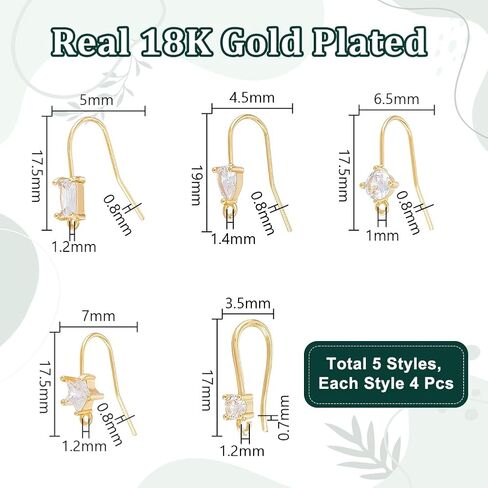 UNICRAFTALE About 16pcs 8 Styles Ear Hooks Metal French Hooks Rhinestone Ear Wires Crystal Dangle Finding Hook with Loops Cubic Zirconia Brass Ear Hooks for Jewelry Making DIY Earring Findings in Saudi Arabia