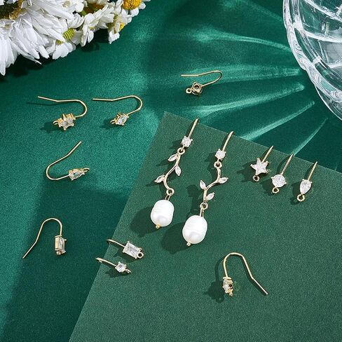 UNICRAFTALE About 16pcs 8 Styles Ear Hooks Metal French Hooks Rhinestone Ear Wires Crystal Dangle Finding Hook with Loops Cubic Zirconia Brass Ear Hooks for Jewelry Making DIY Earring Findings in Saudi Arabia